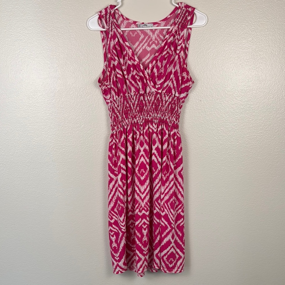 Feathers Pink and White V-neck Sleeveless Midi Sundress